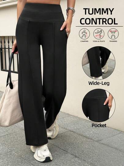 Women's High Waist Slimming Pocket Sports Pants, Suitable For Casual, Fitness, And Streetwear