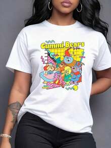 Osos de colores alegres celebrando juntos sobre un fondo geométrico vibrante lleno de líneas y figuras estilo retro camiseta de mujer con arte divertido y energía positiva ideal para look casual moderno,Camiseta de mujer elegante. - Blanco - Ver 7