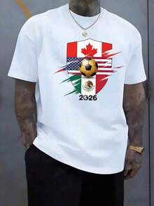 Playera de Hombre con Gráfico de Fútbol de la Copa Mundial y Águila Mexicana, Cuello Redondo Casual de Manga Corta con Diseño de MÉXICO, Ropa Urbana Deportiva Ajustada - Negro - Ver 1