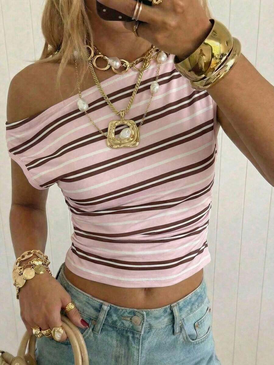 Top corto asimétrico fruncido para mujer - Multicolor 2 - Ver 1