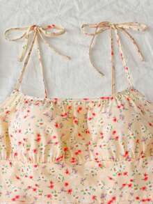 Vestido de tirantes con pliegues en el busto con estampado floral para ropa de Año Nuevo, vestido corto mini para mujeres - Multicolor - Ver 3