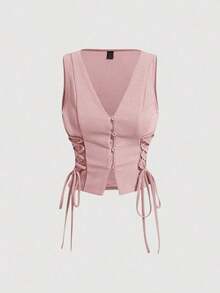 Parte superior de tirantes cruzados con botones de color rojo para mujer, ideal para el verano - Rosa - Ver 6