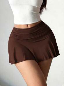 Solva Falda de línea A de unicolor casual para mujer, verano - Café integral - Ver 2