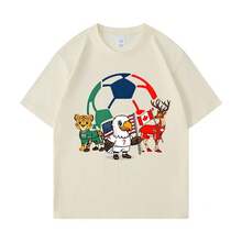 Camiseta de manga corta con estampado de la mascota de la Copa Mundial 2026 de EE.UU.-Canadá-México, ropa, camiseta básica de manga corta. - Negro - Ver 7