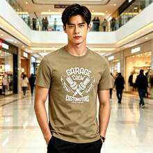 Camiseta con estampado GARAGE CREW de estilo urbano europeo y americano, de corte holgado para hombre, de algodón puro, cuello redondo y manga corta, versátil para estudiantes. - Blanco - Ver 9