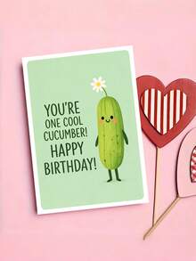 1pc "You're One Cool Cucumber" Funny Birthday Card With Envelope, Cute Vegetable Pun Greeting For Boyfriend Girlfriend Friends, Suitable For Birthdays & Celebrations, Blank Inside - A - View 8