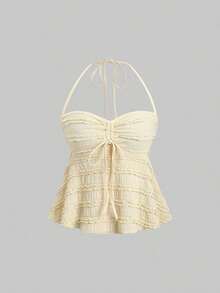 Tops halter con cordón en el busto de color sólido, estilo Y2K para mujeres - Amarillo - Ver 1