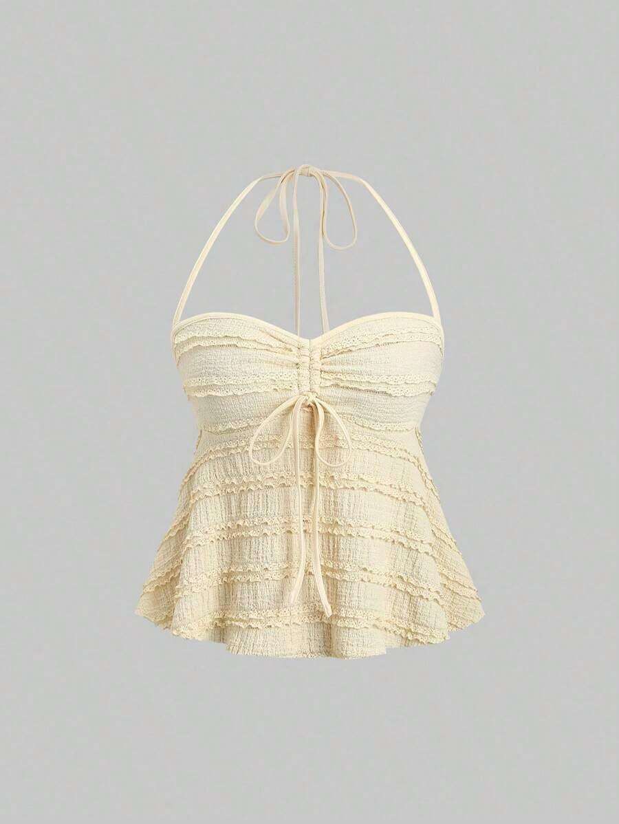 Tops halter con cordón en el busto de color sólido, estilo Y2K para mujeres - Amarillo - Ver 1