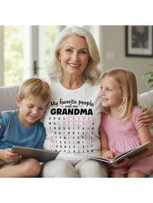 Camiseta Personalizada con el Rompecabezas de Búsqueda del Alfabeto de la Persona Favorita de la Abuela |   Patrón Geométrico Retro de Verano, Manga Larga de Alta Elasticidad, Largo Regular - Regalo para el Día de la Madre para Abuela y Mamá - Transpirable y Amigable con la Piel - Blanco - Ver 3