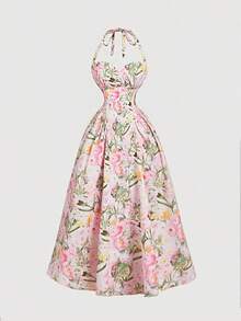 Vestido largo con estampado floral romántico con escote de cuello alto, para el Día de San Valentín, vestido de primavera, atuendo para brunch, atuendo para fiesta del té, atuendo para vacaciones en la playa, vestido floral para mujer, vestido v - Multicolor - Ver 5
