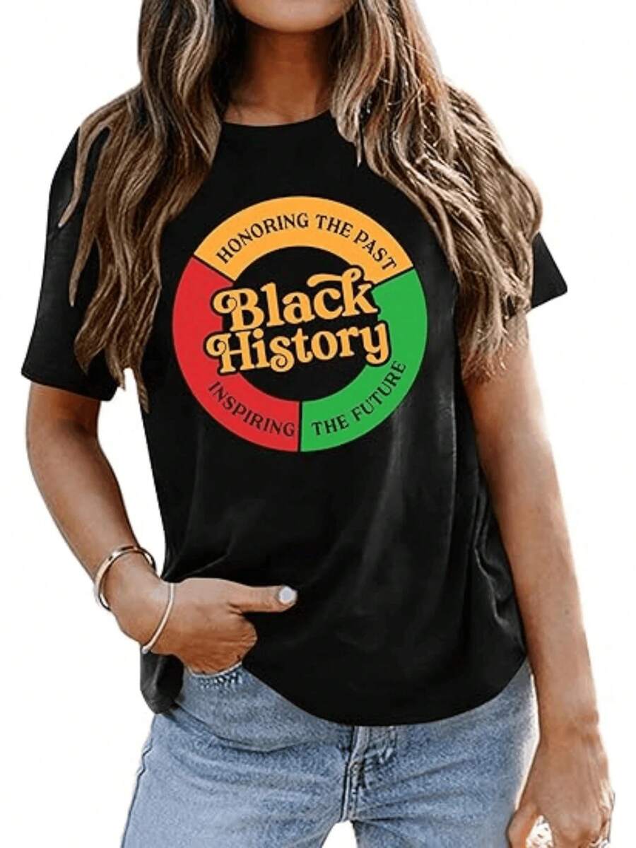 [Ofertas y liquidaciones de todo] Honrando el pasado e inspirando el futuro con colores cálidos y mensaje de orgullo que celebra la historia y la fuerza de una comunidad poderosa camiseta de mujer casual moderna cómoda para uso diario camisetas elegantes dama - Estilo - Ver 1