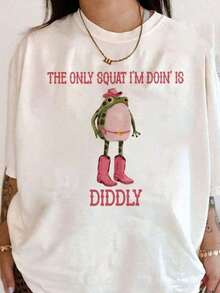 La única sentadilla que hago es la camiseta Diddly, camiseta divertida de rana vaquera, humor occidental, camiseta de gimnasio para perezosos, camiseta occidental sarcástica, camiseta Diddly Squat, camiseta clásica de manga corta de algodón pesado 100% algodón, camiseta estampada con gráficos, top casual de manga corta para mujer, adecuada para primavera, verano y otoño. - Blanco - Ver 6