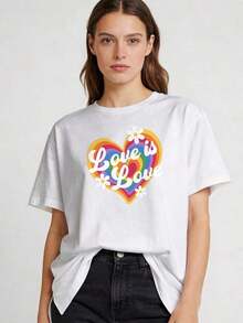 Camiseta Gráfica Arcoíris para Mujer Talla Grande - Cuello Redondo Casual, Manga Corta, Corte Holgado, Fibra de Poliéster, Lavable a Máquina, Estampado Colorido Vibrante, Perfecta para el Verano, Transpirable y Cómoda - Blanco - Ver 11