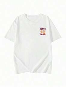 Blusas para Mujer Algodón Blanco Estampado "Iced Coffee & Sunshine" Manga Corta Casual - Blanco - Ver 3