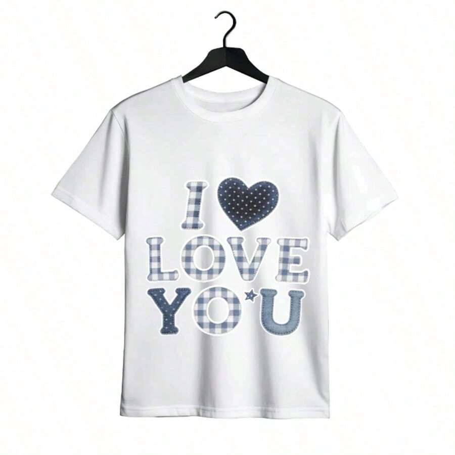 Tops para mujer de algodón casual de manga corta con cuello redondo para mujer, con estampado de corazón I Love You, top lindo de corte regular para uso diario en verano, ropa de verano para mujer, ropa de vacaciones para mujer, tops para mujer, tops y conjuntos de verano, ropa de verano, regalos de cumpleaños, regalos para la Copa Mundial 2026. - Blanco - Ver 1