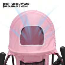 Carriola para mascotas de 4 ruedas, fácil de plegar para cachorros, con cubierta solar, almohadilla y bolsa de almacenamiento trasera, malla transpirable y visible para mascotas - Rosado - Ver 4