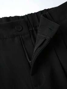 Pantalones anchos de primavera casuales para mujer  estilo de pierna recta holgada, diseño de cintura único de unicolor, adecuados para la oficina y el uso diario, versátiles y favorecedores - Negro - Ver 4