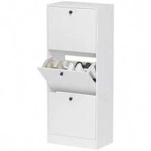 Shoe Cabinet With 3 Doors, Shoe Tilter, Shoe Rack With Adjustable Divider, Narrow Shoe Rack For 12 Pairs Of Shoes, 47 X 28 X 115 Cm, White - 白色 - 查看 1
