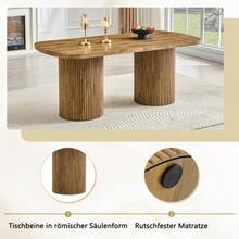 Modern Oval Dining Table With Fluted Central Leg, High Quality MDF Top With Wood Look, In Wabi-Sabi And Mid-Century Style For The Kitchen. - 自然色 - 查看 7