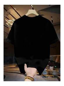Unisex Printed Cotton T-Shirt With Round Neck And Short Sleeves In Black, Loose And Comfortable. - Back - View 2