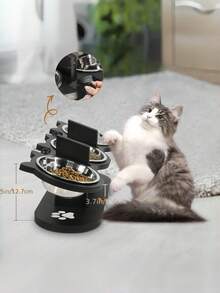 Adjustable Elevated Cat Bowl, 15° Tilted Angle, Suitable For Cats, Puppies And Small Pets. Dog Raised Feeding Station With 3 Stainless Steel Bowls, Adjustable Feeder For Convenient Food And Water Placement. - 720ml - View 5