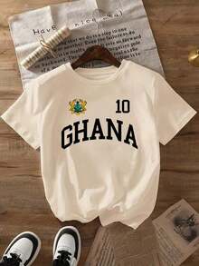 Camiseta de verano para mujer - Diseño estampado del equipo nacional de Ghana, sencilla y cómoda, talla S, camiseta casual de cuello redondo - Estilo vintage urbano, camiseta unisex de algodón holgada de manga corta con cuello redondo - Tops de verano de talla grande, camisetas blancas, camisetas gráficas para mujer, conjuntos para vacaciones tropicales, conjuntos para vacaciones de mujer, conjuntos para conciertos de mujer, conjuntos para el 4 de julio para mujer, 100% algodón. - Albaricoque - Ver 2