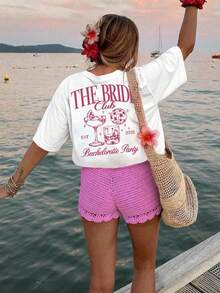 Camiseta con Estampado Gráfico para Despedida de Soltera, Manga Corta, Cuello Redondo, Estilo Casual para Verano y Primavera, Ropa de Mujer - Alta Calidad - Blanco - Ver 3
