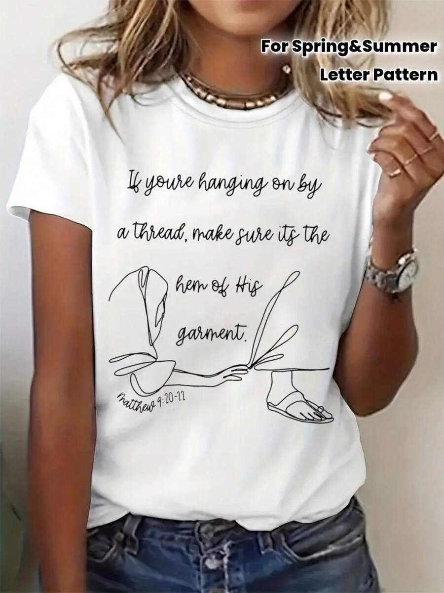Camiseta Casual de Cuello Redondo con Estampado de Letras, Manga Corta, Moda Primavera-Verano, Top para Mujer