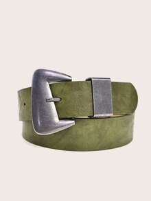 1 pieza Cinturón bohemio, cinturón de cintura estilo occidental de color verde oliva para mujer, cinturón de cintura ancho con hebilla diagonal de estilo renacentista con hebilla vintage desgastada de plata, adecuado para vaqueros, pantalones, abrigos, diario, casual, fiesta, festival de música - Verde - Ver 7