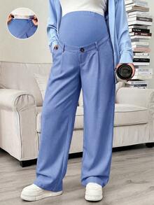 Pantalones rectos con bolsillo en diagonal, cintura ajustable, para maternidad - Azul - Ver 1
