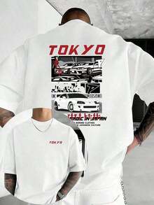 Ropa de hombre; Camisetas de verano; Camisetas gráficas de carreras para hombre, Camiseta de doble cara con estampado de carreras callejeras de Tokio, Moda de verano de alta calidad, 100% al - Blanco - Ver 10