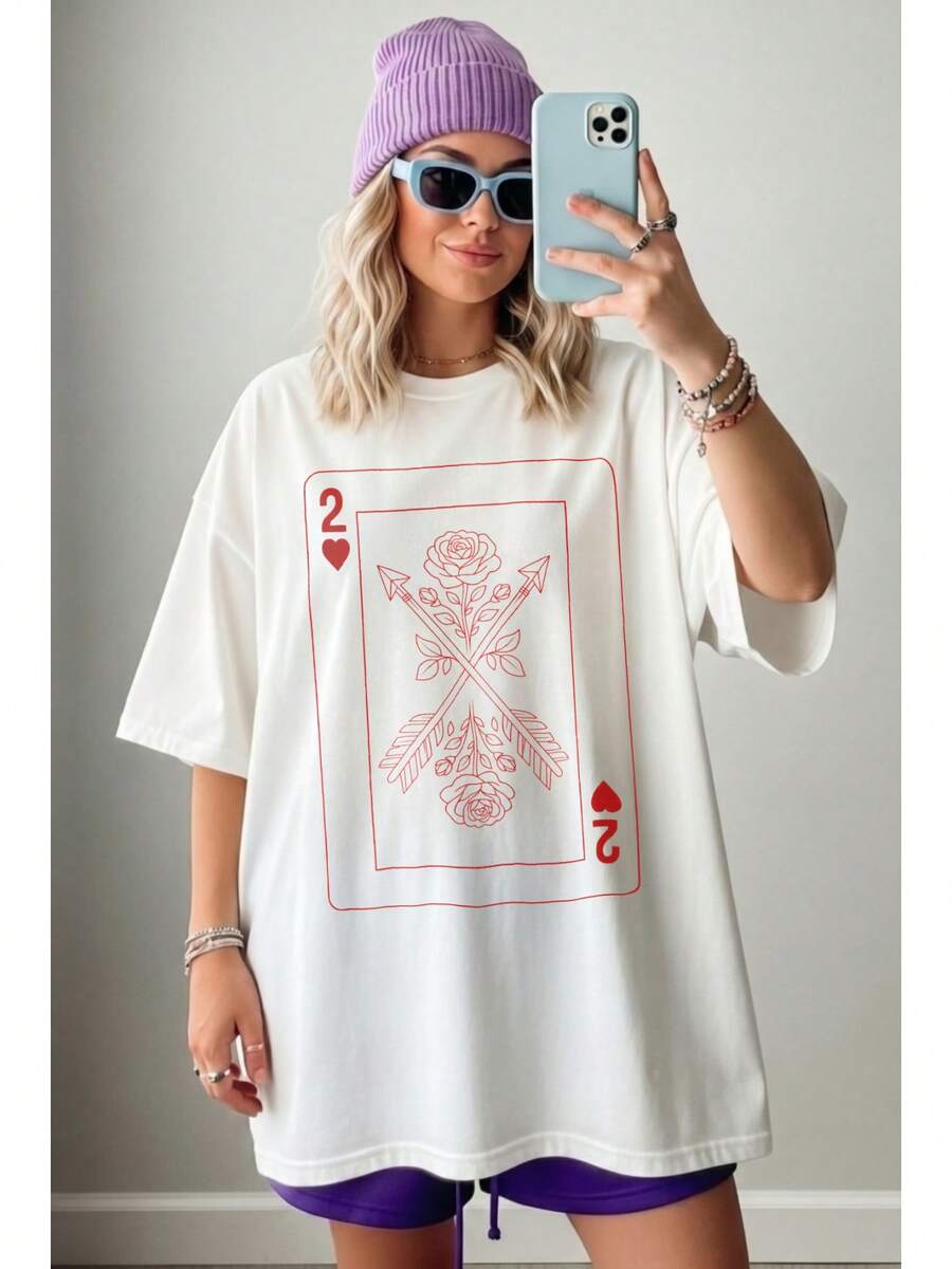 1 Pieza 180g Camisetas Para Mujer, Camiseta Hombre.Camiseta informal de algodón con cuello redondo.Camiseta deportiva para mujer.Diseñadas por artistas de la generación Y2K al estilo Bababask, confeccionadas en algodón 100% puro.Diseño de patrón de dibujos animados creativos, cómoda manga corta - Blanco 8 - Ver 1