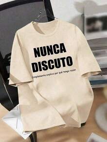 Women's Short-Sleeve Graphic T-Shirt With Spanish Summer Slogan, Casual And Comfortable Top For Everyday Wear. Round Neck, 100% Cotton, Soft Fabric, Short Sleeves, Breathable And Cool, Unisex. 100% Cotton - 杏 - 查看 3