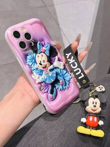 Disney Minnie Mouse Phone Case With Minnie Charm And Lanyard - Cute Minnie Protective Case With Blue Floral Dress And Pink Background Design, Equipped With Delicate Minnie Decorative Lanyard And Beaded Bracelet For Easy Carrying, Compatible With IPhone 17, 16, 15, 14, 13, 12, 11 Pro Series, Ideal For Birthdays, Holidays, Anniversaries, Graduation Gifts, Or Any Special Occasion To Surprise Family, Friends, Classmates, And Loved Ones. - 白色 - 查看 6