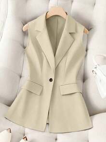 Chaleco sin mangas de unicolor y estilo minimalista para mujer, elegante - Albaricoque - Ver 7