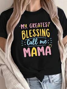 Camiseta , Uni y para Mujeres con Estampado "Call Me Mom", 180g, Cuello Redondo, Manga Corta, Suave y Casual, I para Anuncio de Embarazo, Babhower, Uso Diario, Regalo Perfecto para Mamá - Negro - Ver 2