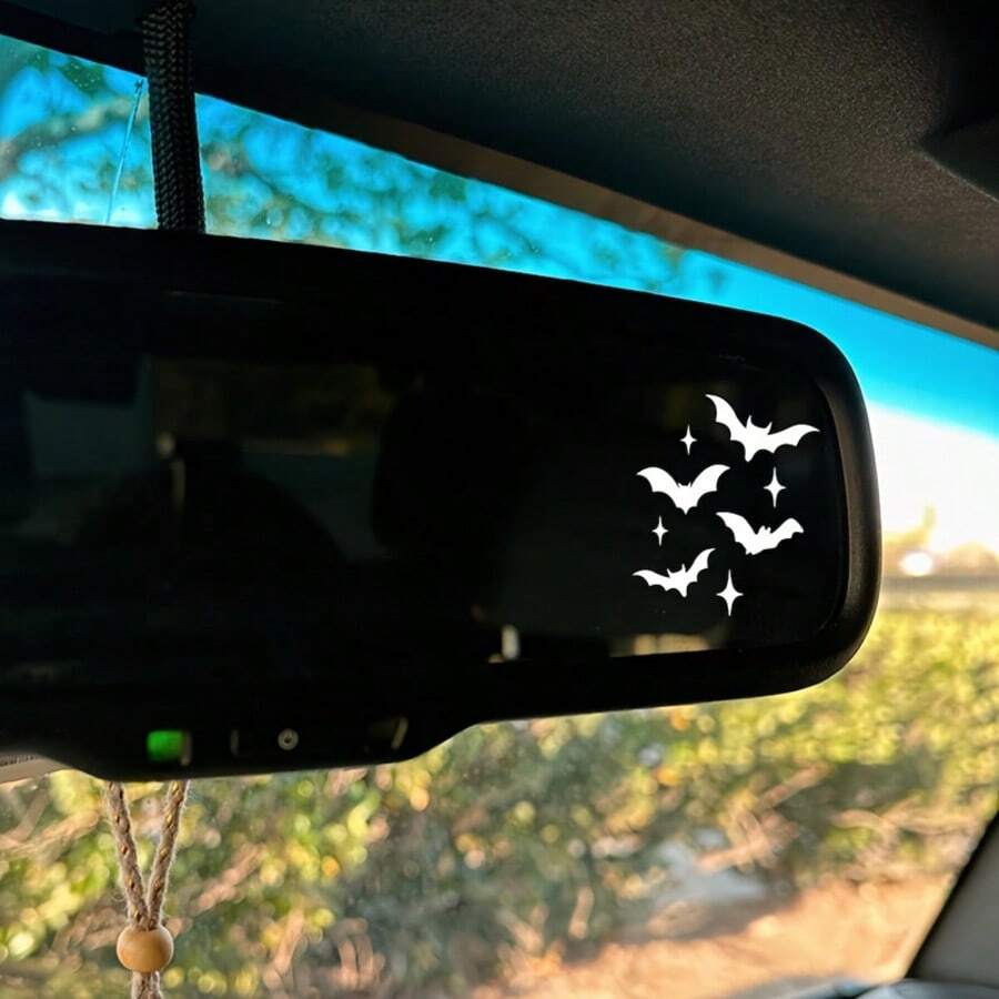 蝙蝠造型汽車後視鏡貼紙 自黏式亮面 PVC 乙烯基貼花，獨特蝙蝠翼設計，可移除不留殘膠，不對稱時尚造型，易貼於玻璃，適合汽車、摩托車及車輛裝飾