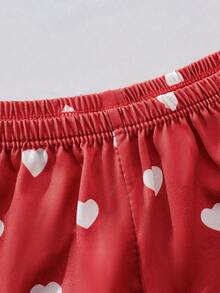 2 piezas Conjunto de pijama, Camiseta y pantalones cortos sexy para mujer, estampado total, decoración de corazón, ropa de dormir casual de verano, conjunto de verano, blusa de pijama linda, conjunto de 2 piezas, ropa de casa, vuelta al colegio, conjunto, Navidad - Rojo - Ver 9