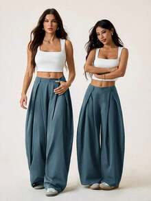 PETITE Pantalones holgados de estilo militar verde del ejército, vintage, casuales y hippies para mujer en verano - Azul - Ver 7