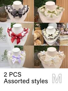 2pcs Cute Lace Pet Collar, Princess Style For Small Dogs & Cats, Soft Absorbent Lace Scarf, Adjustable Neck Decor - Multicolor - View 12