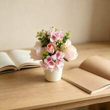 1/2PCS Artificial Pink Peony & Hydrangea Arrangement In Pot, Faux Floral Decor For Indoor Home Artificial Pink Floral Pot, Realistic Faux Peony Arrangement For Shelf Coffee Table Decor - Pink - View 3