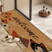 1pc Cat Pattern Printed Linen Kitchen Rug, Doormat, Bath Mat, Hallway Mat, 3D Printed Rectangle Carpet For Living Room, Bedroom, Corridor, Bathroom, Laundry Room - Polyester Rug For Indoor And Outdoor Home Decor - Multicolor - View 2