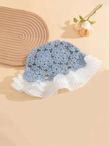 1pc Women's Handmade Crochet Snowflake Hat With Chiffon Ruffle Brim, Knitted Sun Hat, Suitable For Outdoor, Party And Holiday - A - View 10