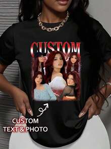 Camisetas personalizadas de novia estilo Y2K bootleg, camisetas personalizadas, camisetas personalizadas con fotos, camisetas personalizadas con fotos retro, camisetas personalizadas de rap bootleg, camisetas y camisas personalizadas para mujer - Agrega tu propio texto e imágenes (fotos de pareja/novia/familia/selfies/mascotas/amigos/fotos de fiesta) para diseñar tus propias camisetas personalizadas, de estilo a la moda, inocente, sexy, retro, regalos para ella/él Negro Verano - Negro - Ver 2