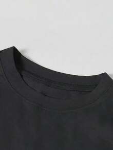 Camiseta negra holgada de manga corta con cuello redondo y estampado de ADN, estilo casual Y2K, para hombre y mujer. - Negro - Ver 5