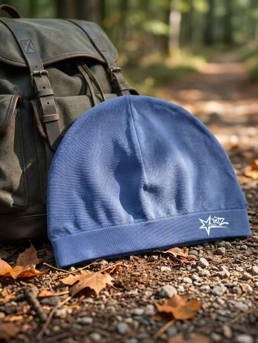 Y2K 时尚刺绣针织帽，男女通用运动户外跑步帽 - 透气弹力，时尚休闲