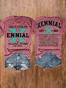Women's Crew Neck T-Shirt With Fun Letter Print, Casual Short Sleeve Top, Women's Clothing - Breathable And Skin Friendly - 紅色 - 查看 12