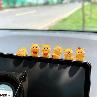 6 mô hình tiểu cảnh gấu vàng hoạt hình dễ thương, phụ kiện trang trí nội thất xe hơi, bàn làm việc, văn phòng, màn hình máy tính.