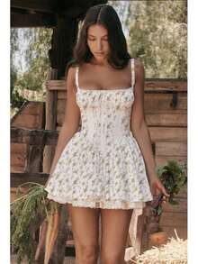 Women's Short Dress With Lace Straps And Fitted Design - 綠色 - 查看 6