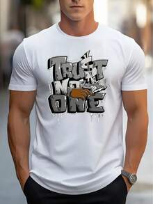 Men's Casual Short Sleeve T-Shirt, 1 Piece, 100% Heavy Cotton - Comfortable Crew Neck, Soft And Adorable T-Shirts - 白色 - 查看 5